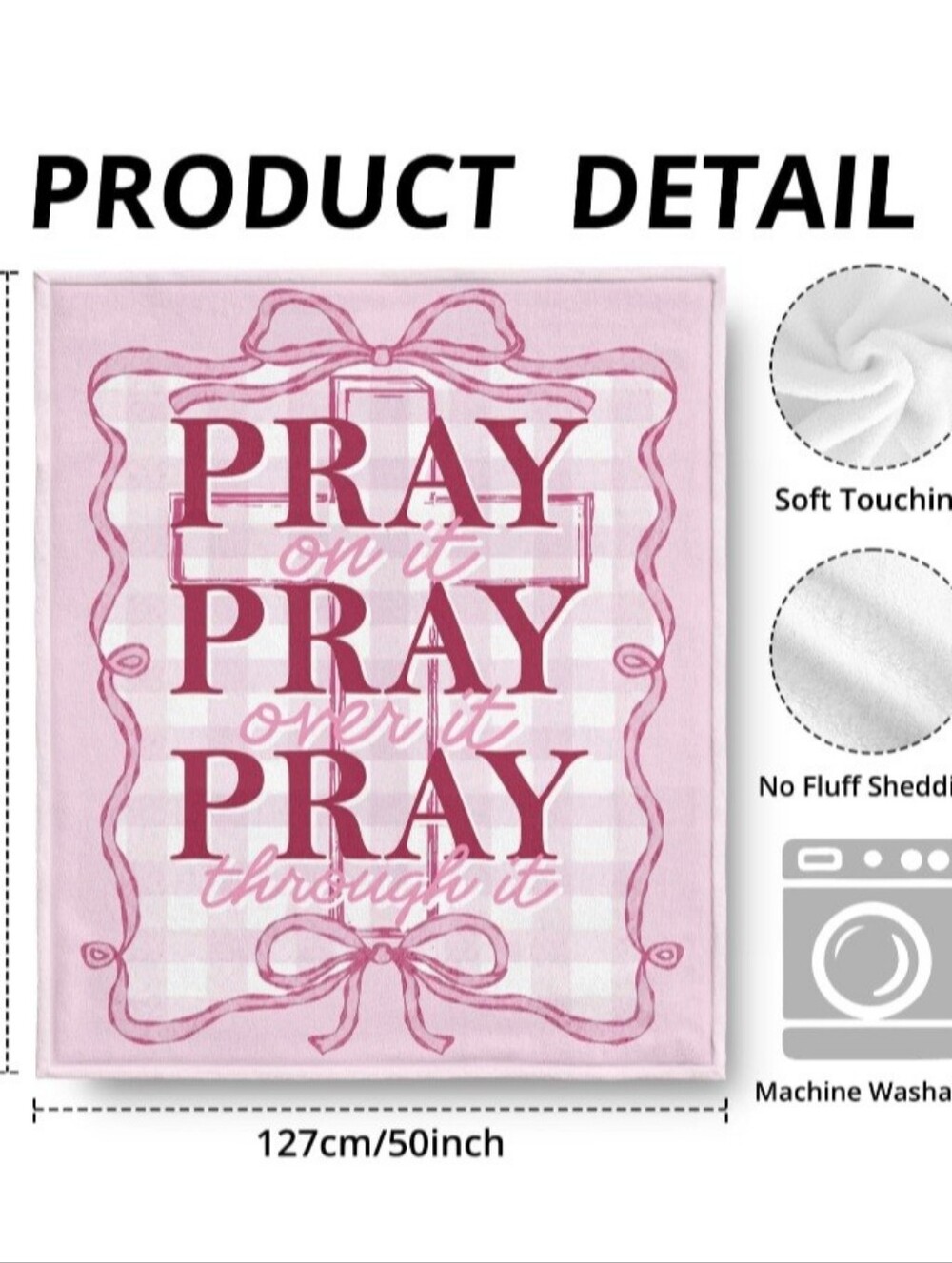Pink Pray On It Pray Over It Throw Blanket 50x60 Christian Faith Bows NIP - Picture 2 of 3